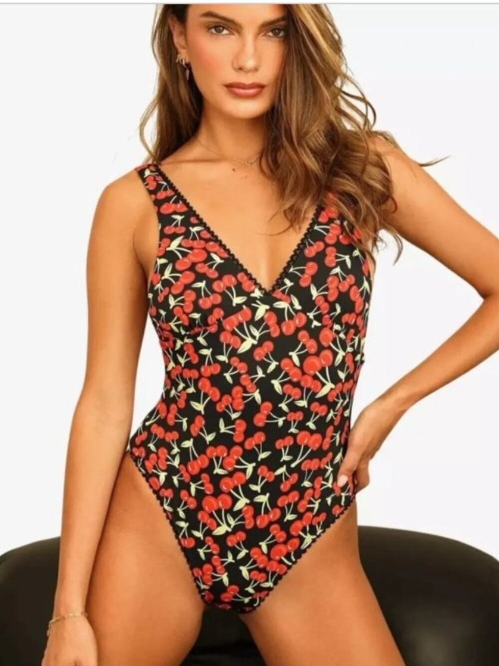 Dippin Daisys One Piece Swimsuit XL Reversible Black Cherry Print Womens Swim NW